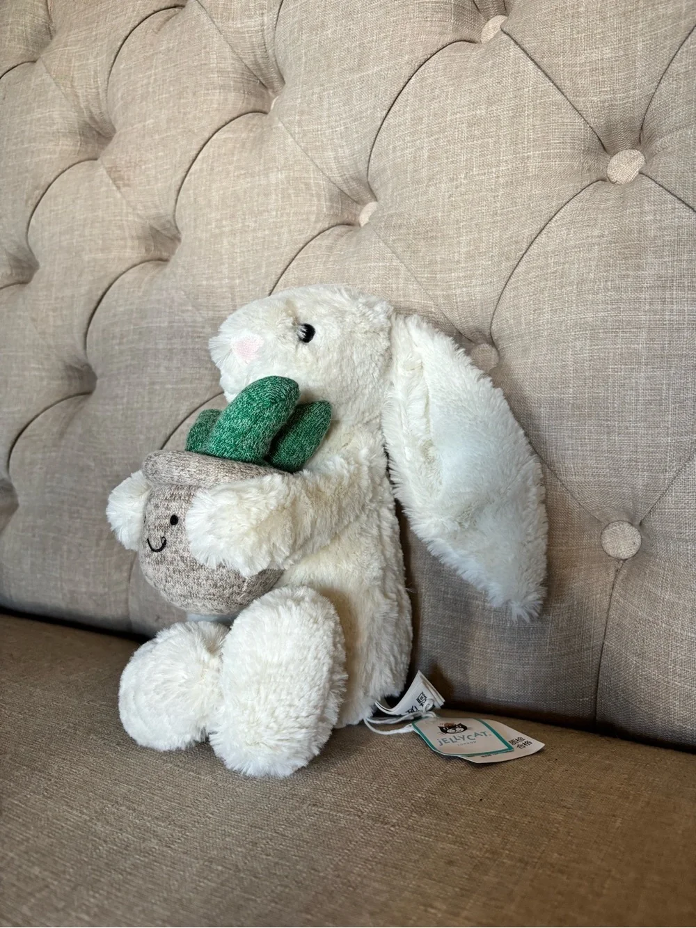 Jellycat Cream Bunny with Green Leaf Plush Toy
